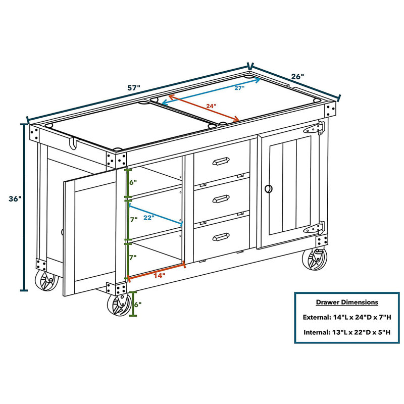 Ceballos 57'' Wide Rolling Kitchen Island Wayfair